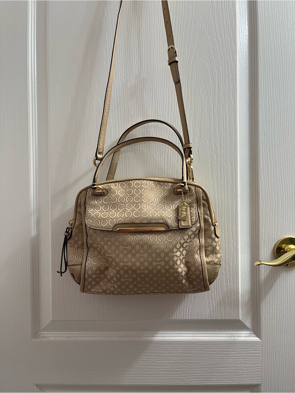 Coach Beige Signature Small Satchel with Crossbody Strap